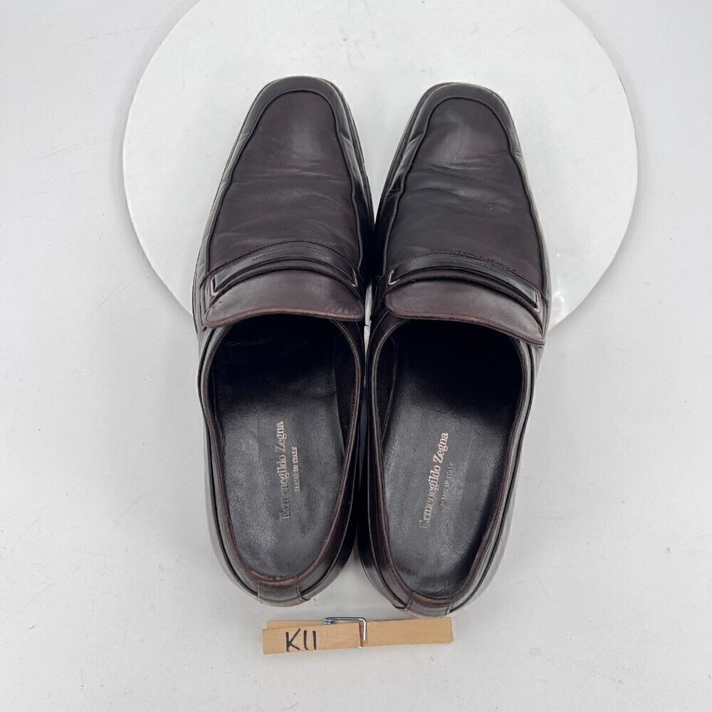 Ermenegildo Zegna Men Size 9D Brown Leather Penny Loafers Slip On Dress Shoes - Picture 12 of 16